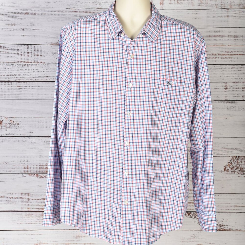 Vineyard Vines Blue Red Check Slim fit Tucker Nautical Americana Shirt Cotton XL